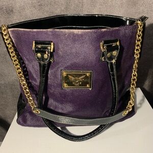 Guia’s Purple and Black Women's Bag with Gold Chain Calf Hair made in Italy